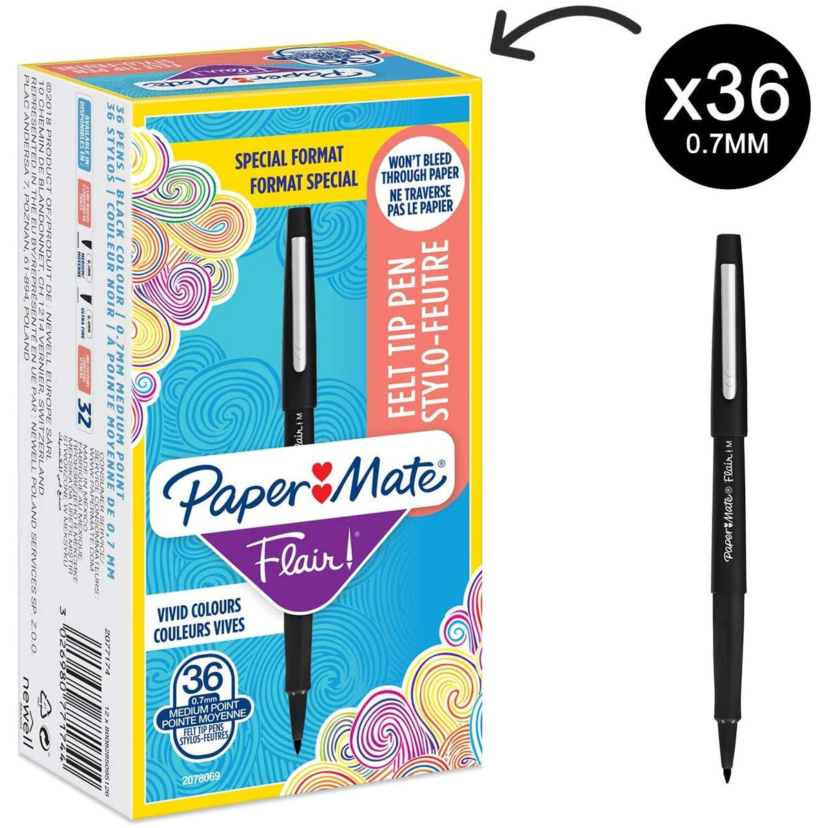 Black Felt Tip Pens, Medium Point (0.7mm), 36 Count P7679