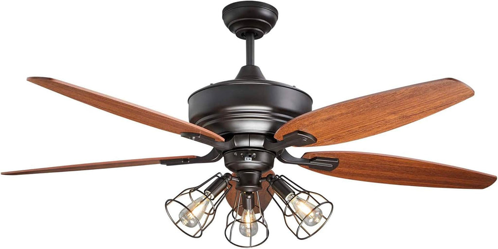 52-Inch Dark Brown Bronze Ceiling Fan with Lights and Remote I3588
