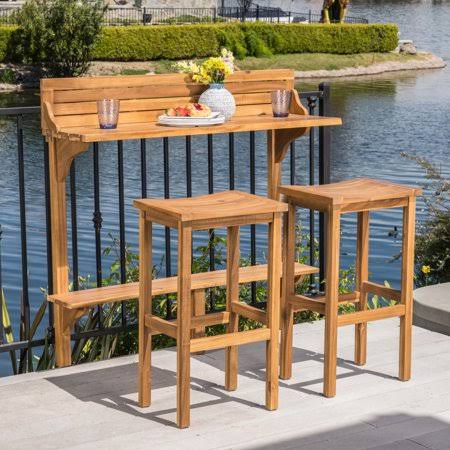 3 Piece Acacia Wood Balcony Bar Set C130838