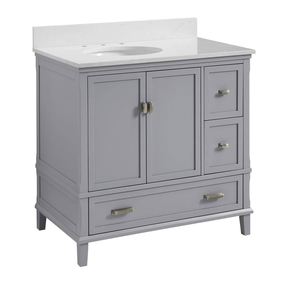 Gray Bath Vanity with Engineered Stone Vanity Top and Porcelain Basin M950