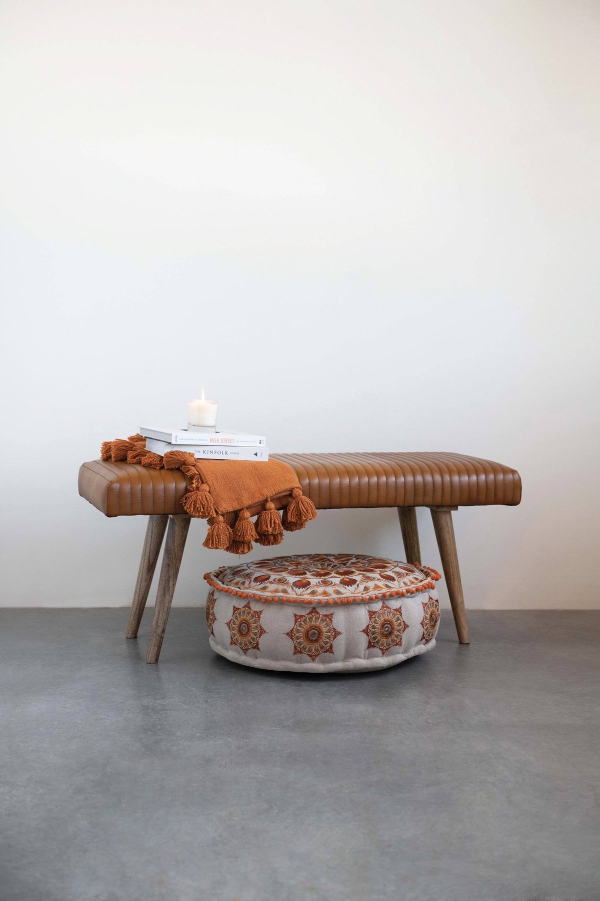 Mango Wood Goat Leather Bench S489
