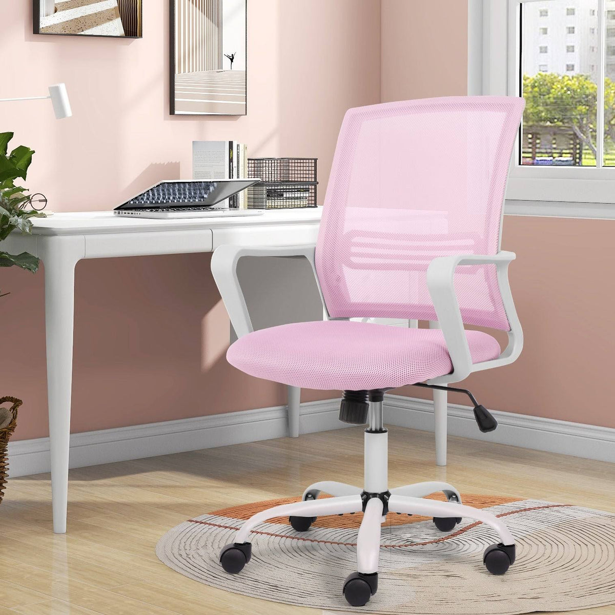 Blue Adjustable Desk Chair with Swivel Casters D55621