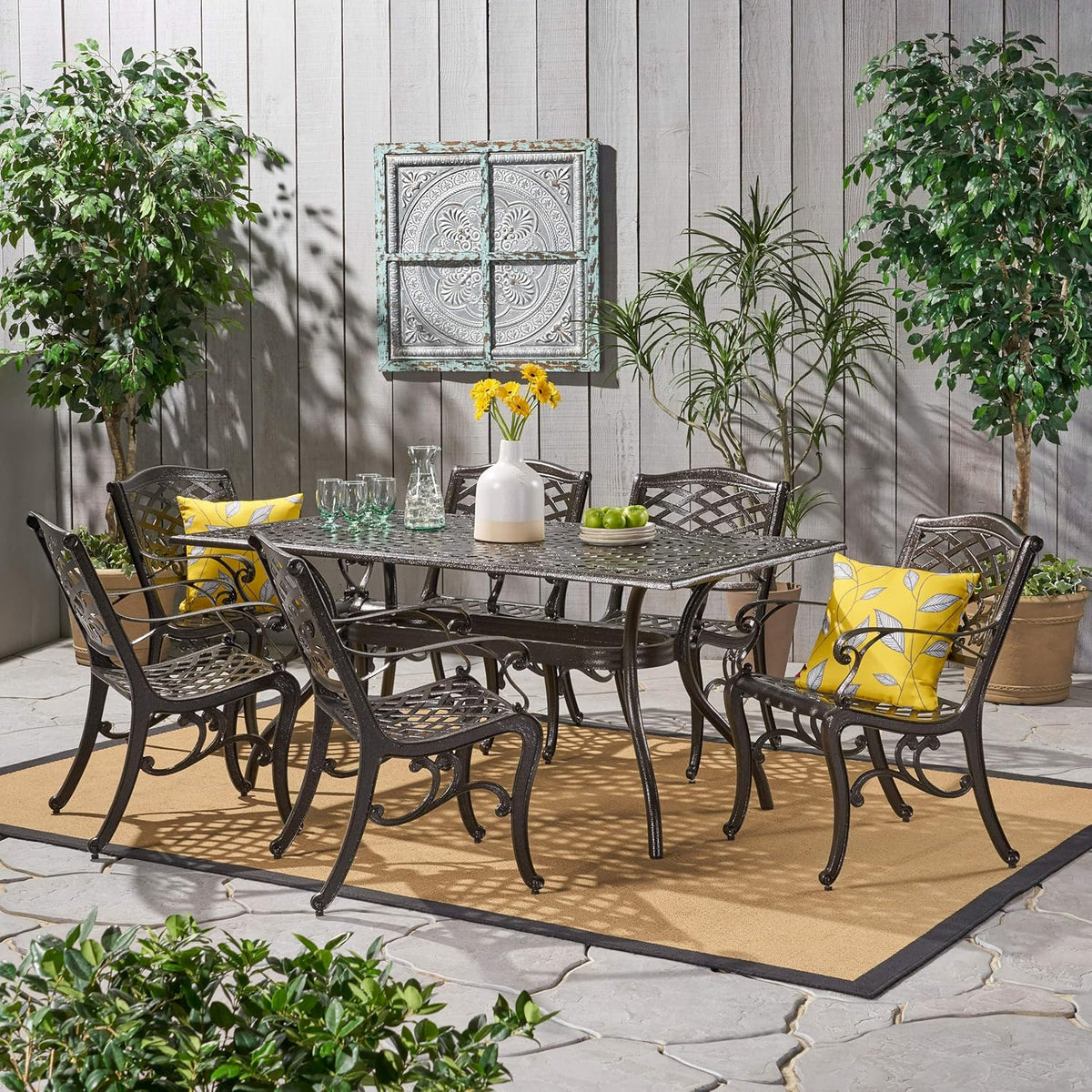 7 Pc Cast Aluminum Rectangular Dining Set V614047