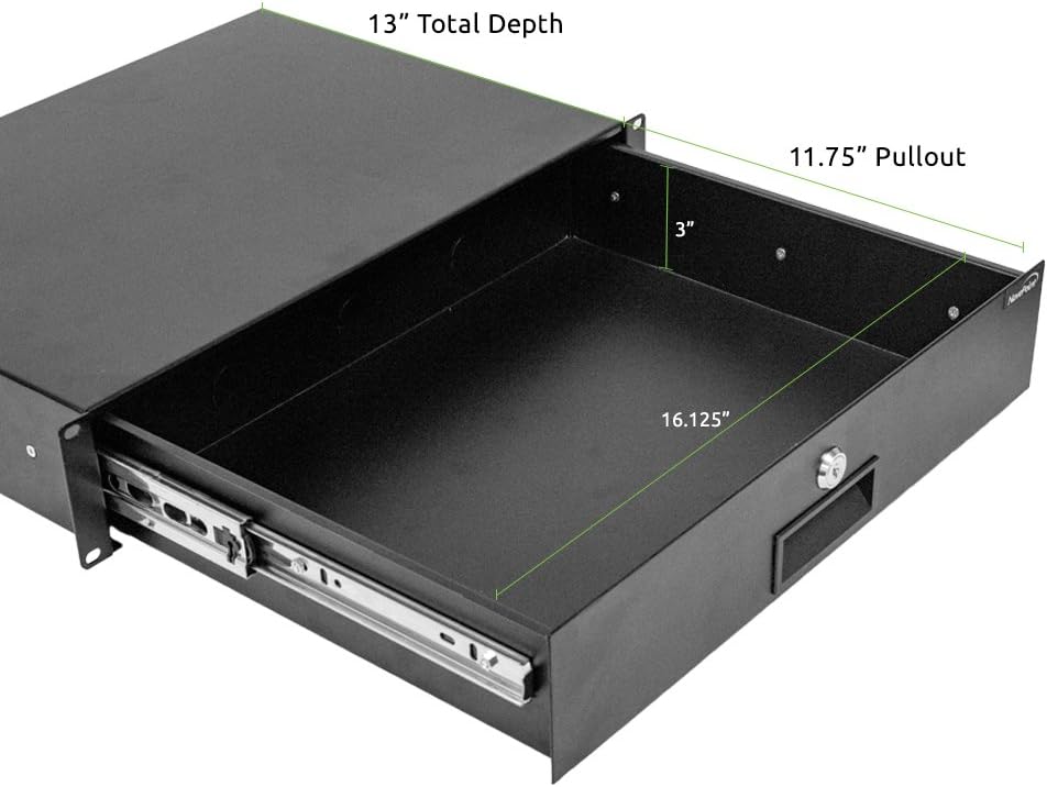 2U Black Rack Mount Drawer with Lock and Key W1742