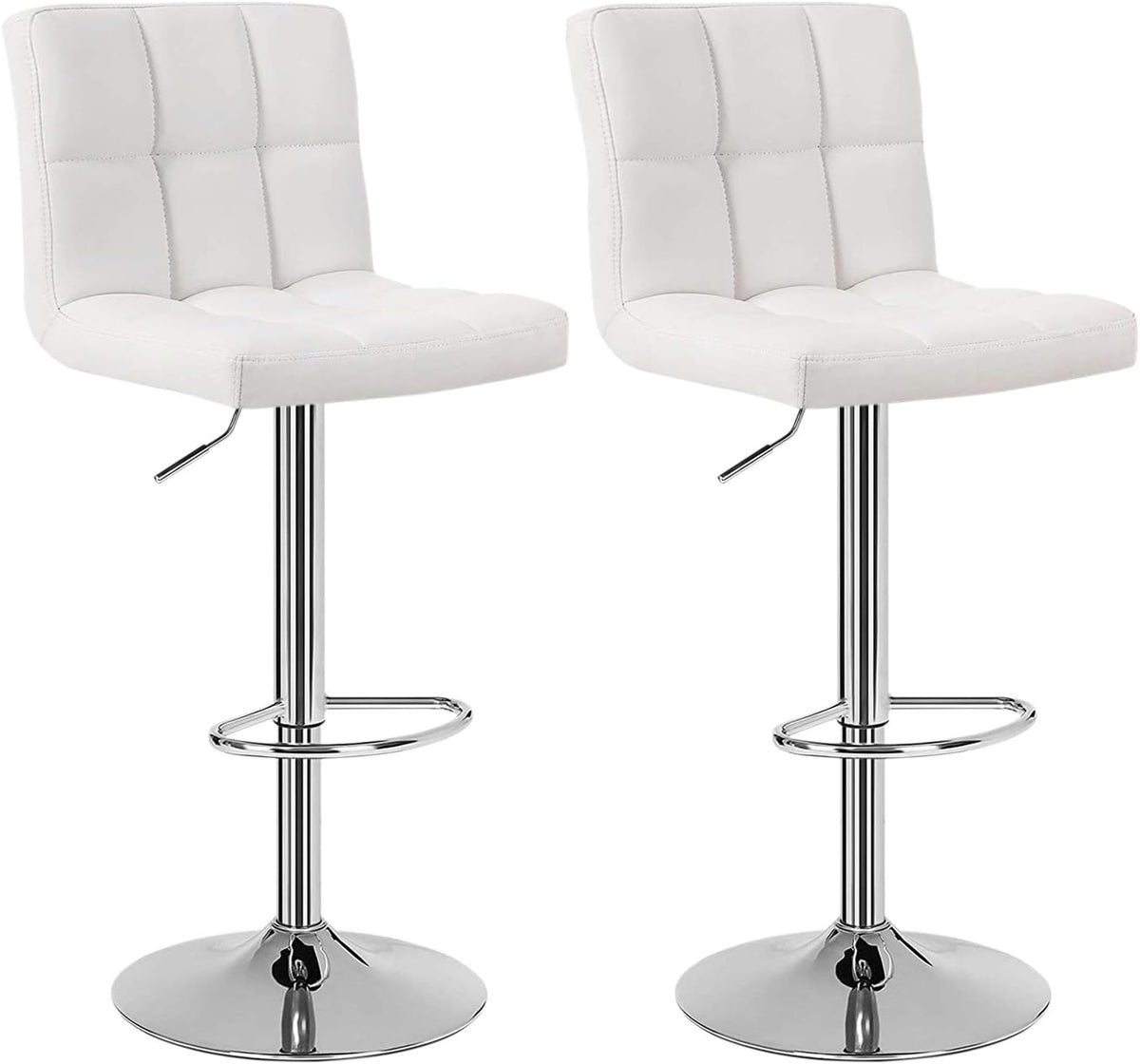 White Bar Stools Set of 2 with Arms Swivel Adjustable Counter Height Bar Chair Y10274