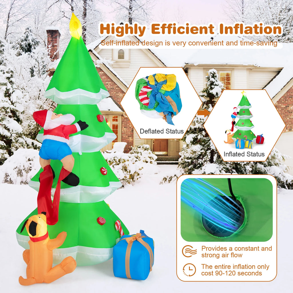 7 FT Inflatable Christmas Tree with Santa Claus & Dog R600385