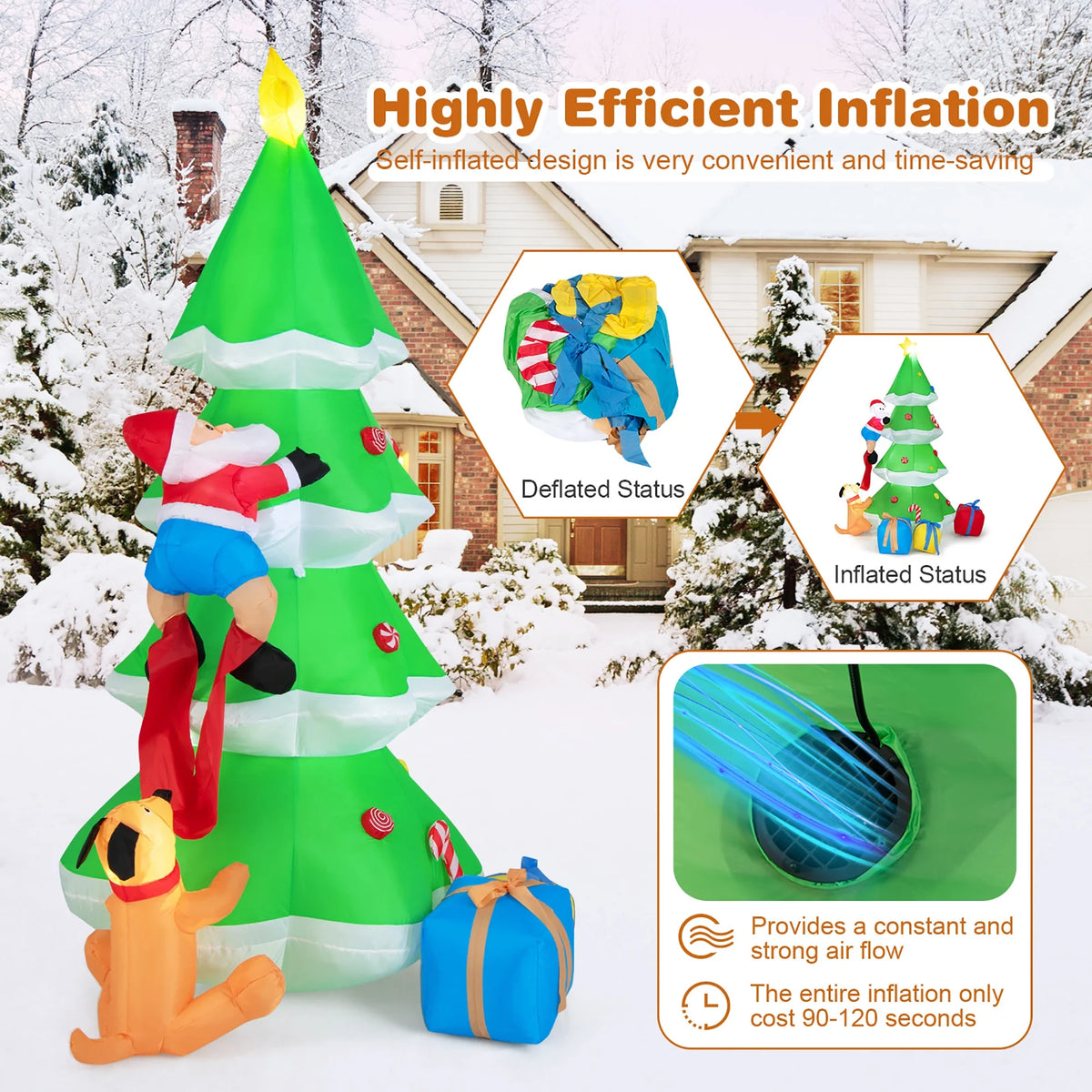 7 FT Inflatable Christmas Tree with Santa Claus & Dog R600385
