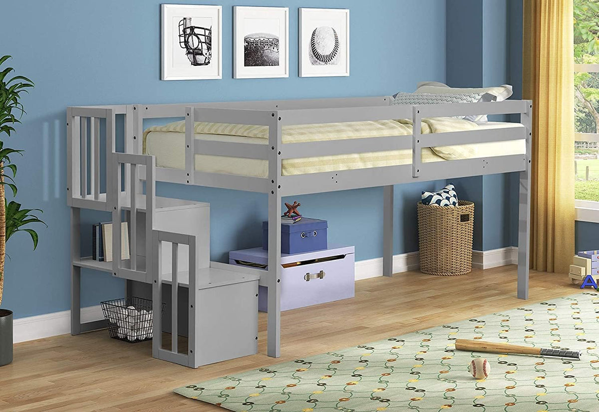 Twin Over Full Bunk Bed with Safety Guardrails & Ladder, Gray B8132