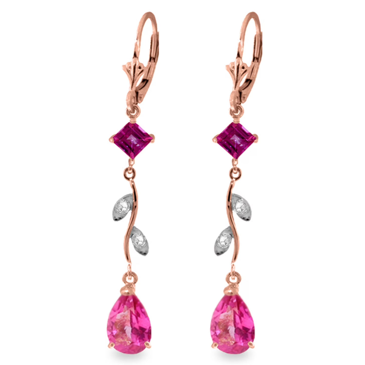 3.97 Carat 14k Solid Rose Gold Chandelier Earrings Diamond Pink Topaz I170150