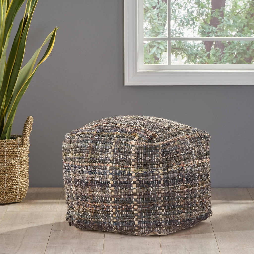 Blue Fabric Pouf Ottoman B354944
