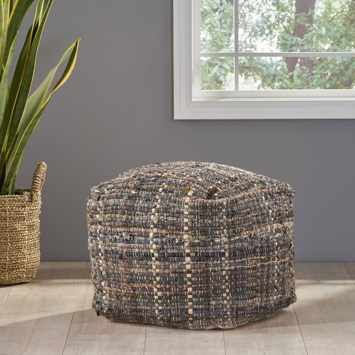 Blue Fabric Pouf Ottoman B354944
