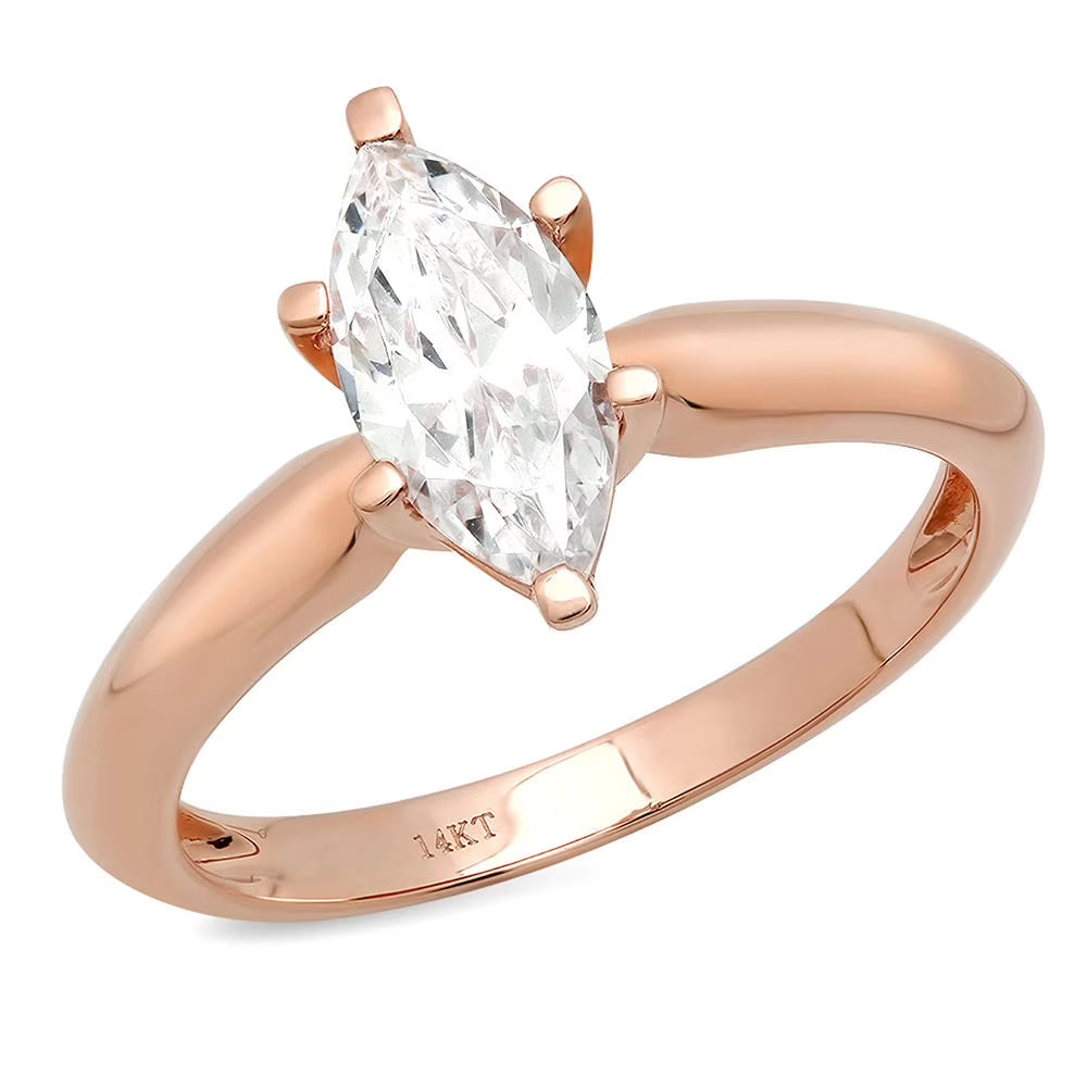 Marquise Cut Clear Simulated Diamond 14k Pink Rose Gold Solitaire Ring G83850