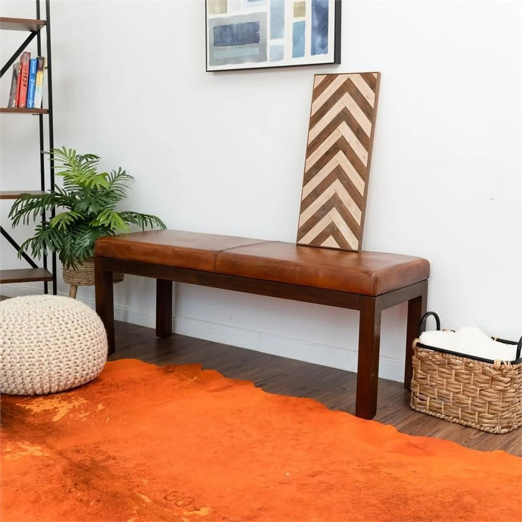 Genuine Leather Rectangular Bench M87874