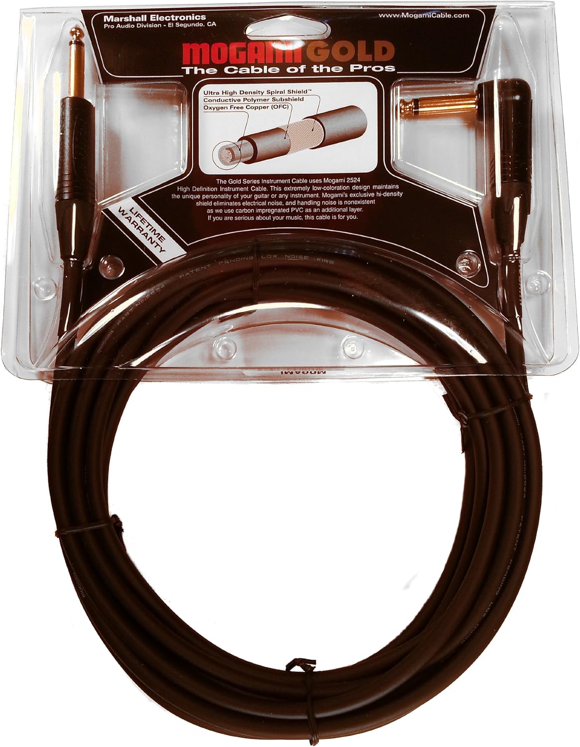6 Foot Guitar Instrument Cable with Right Angle and Straight Connectors V6789