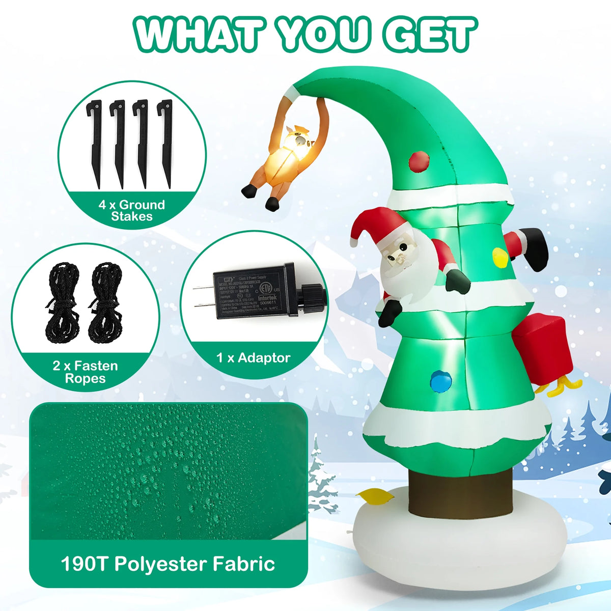 8FT Inflatable Christmas Tree with Santa Claus C76446