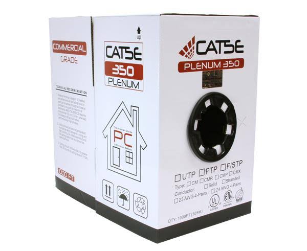 Cat5e Plenum Bulk Ethernet Cable, CMP, Solid Copper UTP, 24 AWG 1000ft Gray T9389