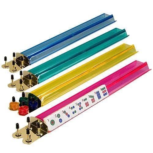 4 Color Pushers and 4 Color Racks + American mAh Jong Set Burgundy Red Bag 166 Tiles N1049