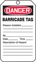 Danger Barricade Tag, 5.75 Length x 3.25 Width, Red/Black on White, Pack of 25 F222044