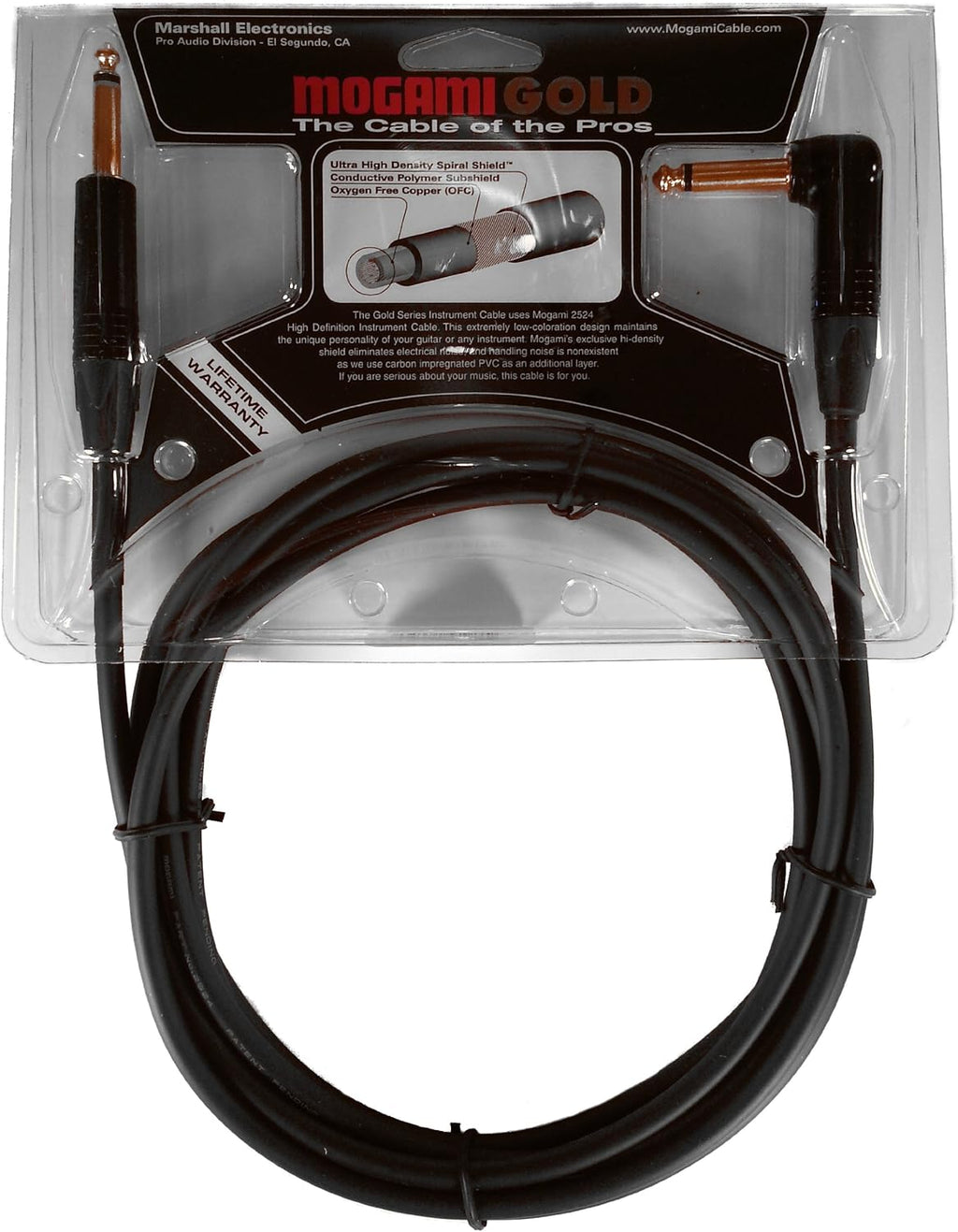 6 Foot Guitar Instrument Cable with Right Angle and Straight Connectors V6789