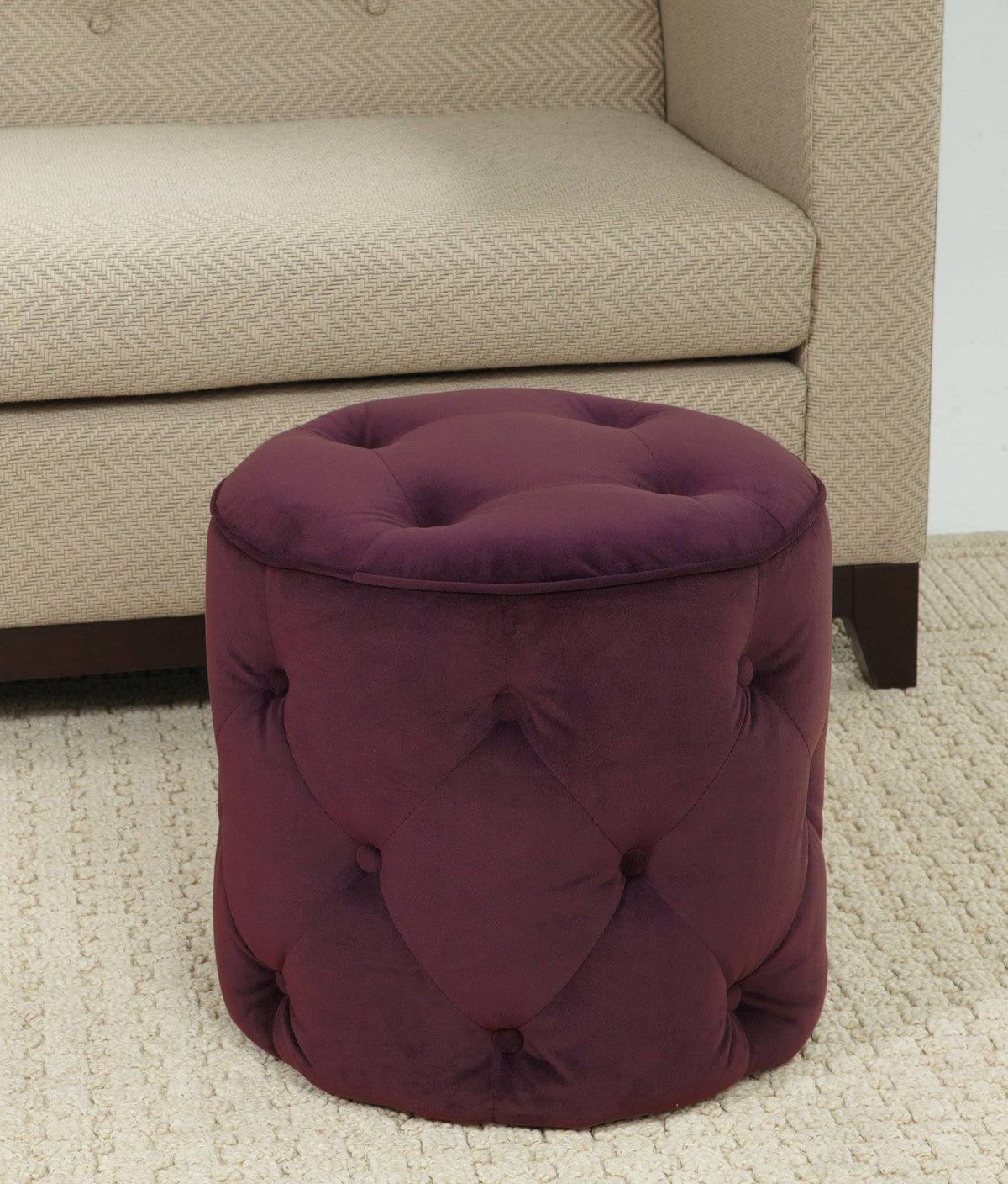 Port Velvet Tufted Round Ottoman D47718
