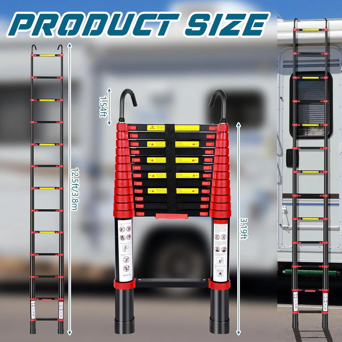 Telescoping Aluminum Folding Ladder with Hook, 330lbs Load Capacity K86942