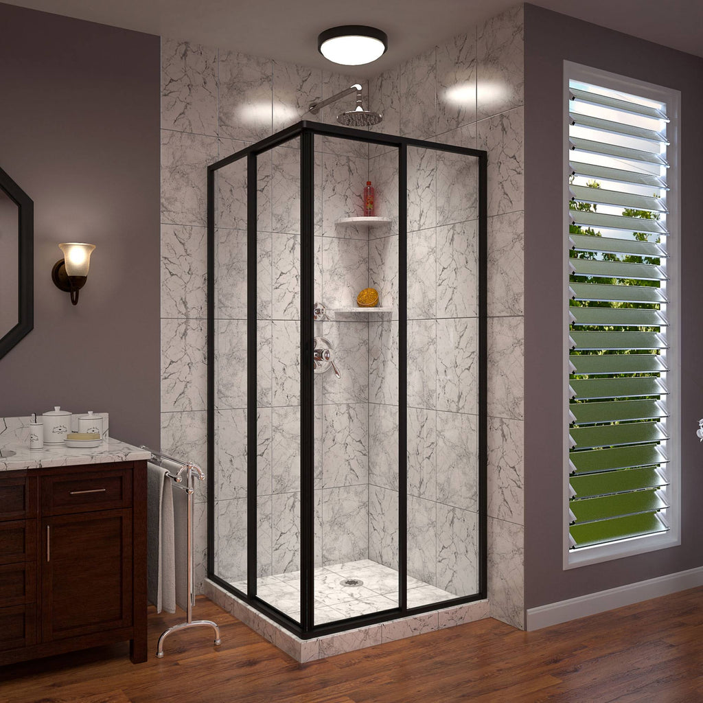Satin Black Framed Sliding Shower Enclosure B6976