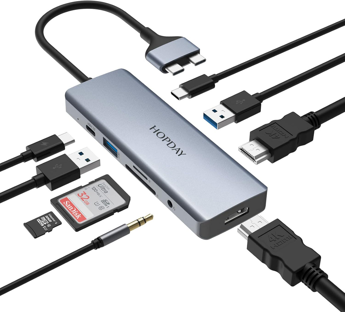 9 in 2 USB C Hub with 4K HDMI, 100W PD, USB 3.0, SD/TF Card Reader, 3.5mm Audio N79595