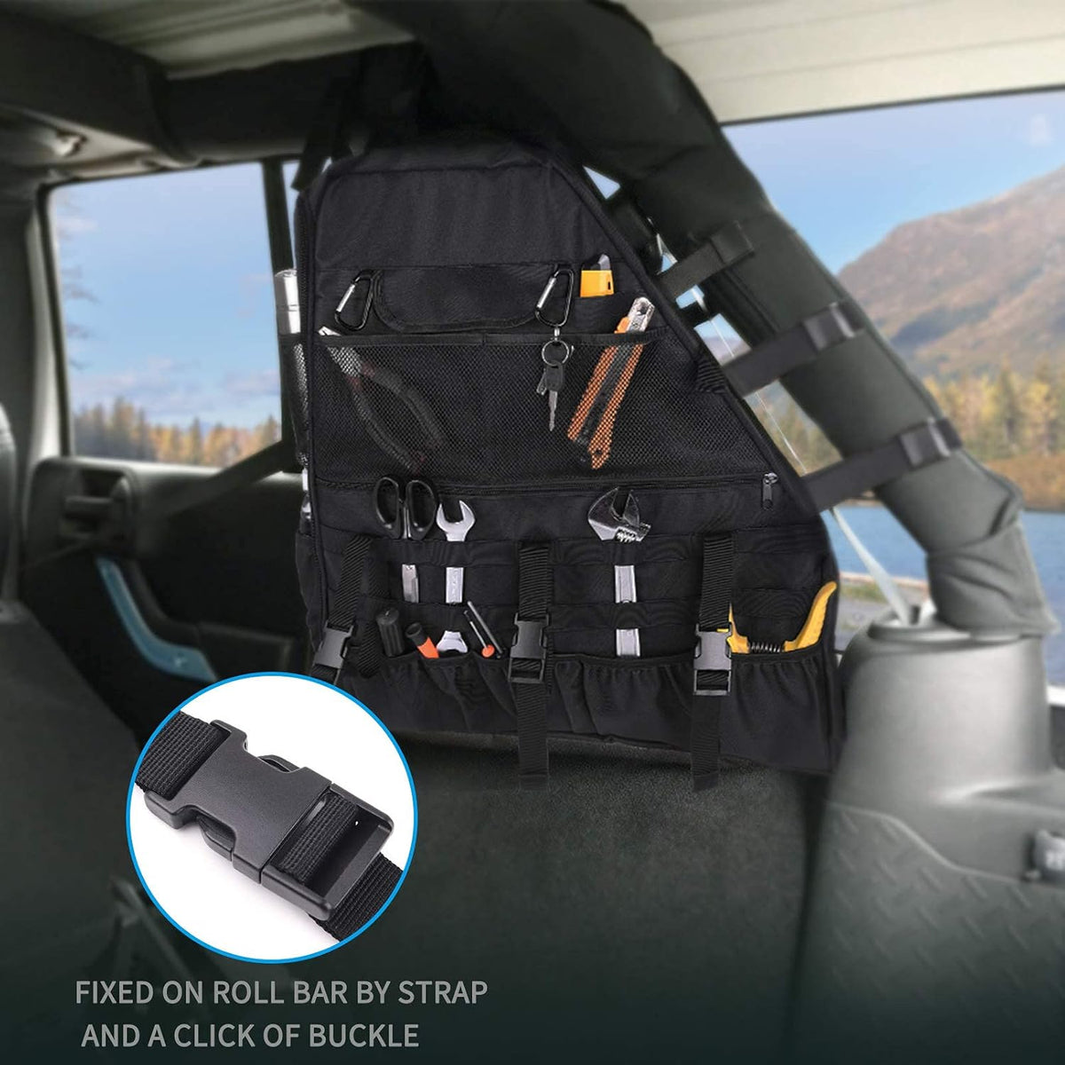 Roll Bar Storage Bag Organizer Cargo Cage with Multi-Pockets Tool Holder Saddlebag H771626