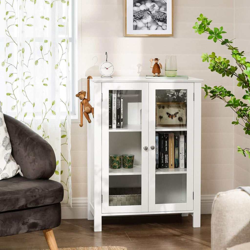 Storage Cabinet with 2 Adjustable Shelves, Transparent Glass Doors, Matte White M6222