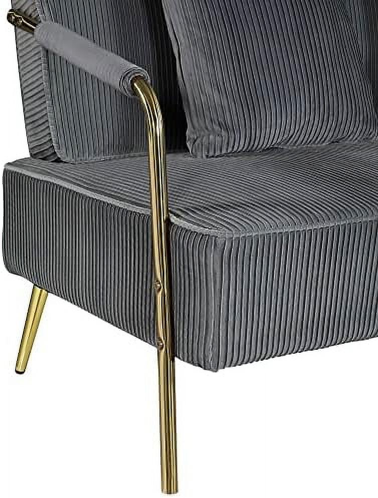 Velvet Loveseat Sofa with 2 Throw Pillows and Gold Metal Legs Q398020