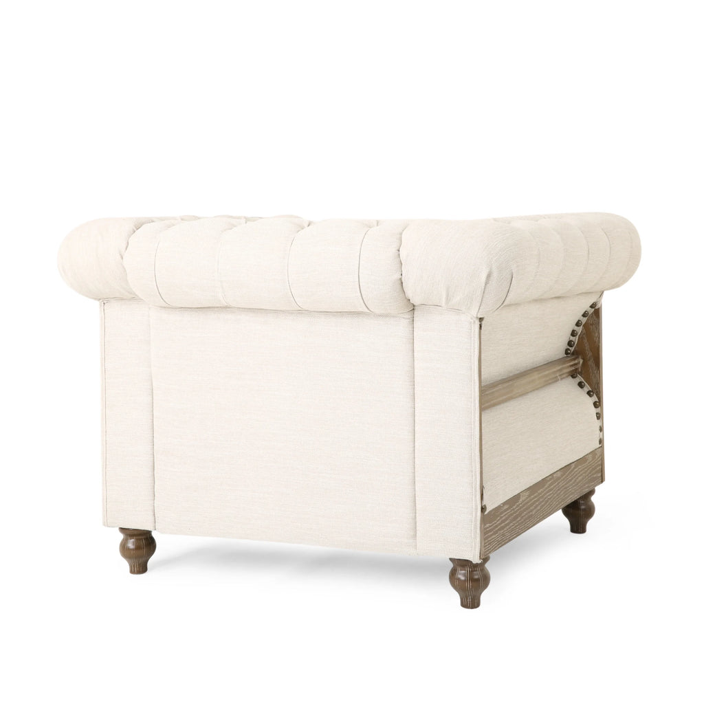 Beige and Dark Brown Fabric Chesterfield Club Chairs, Set of 2 H409939