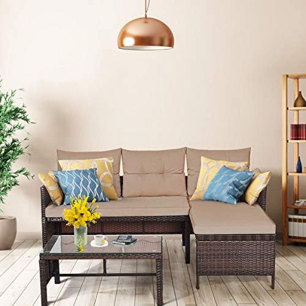 3 Piece Outdoor Rattan Corner Sofa Set with Coffee Table T327