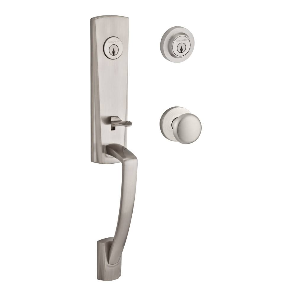 Satin Nickel Handleset with Round Knob and Contemporary Round Rose Z689979