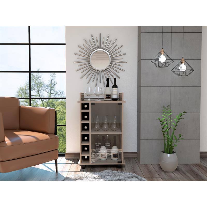 Light Gray Glass Door Bar Cart X877