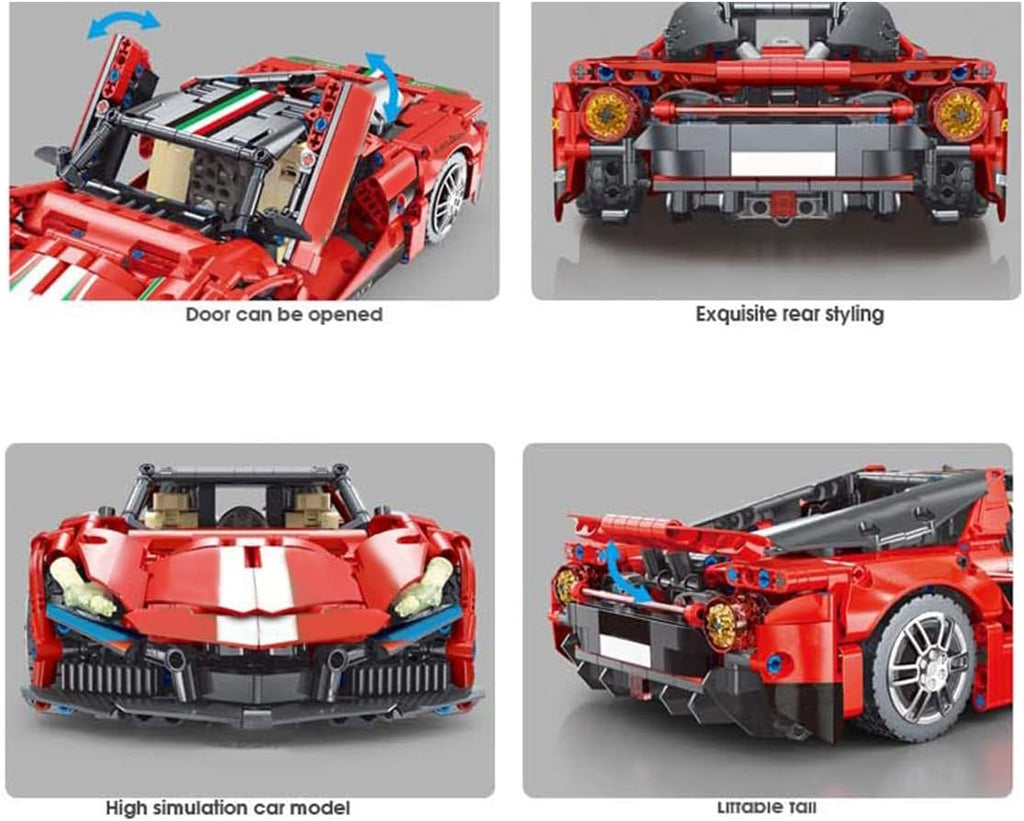 Red Sport Car MOC Building Blocks Construction Toy, 1:14 Scale Model Cars Set (1238 Pcs) Pack of 2 J333135