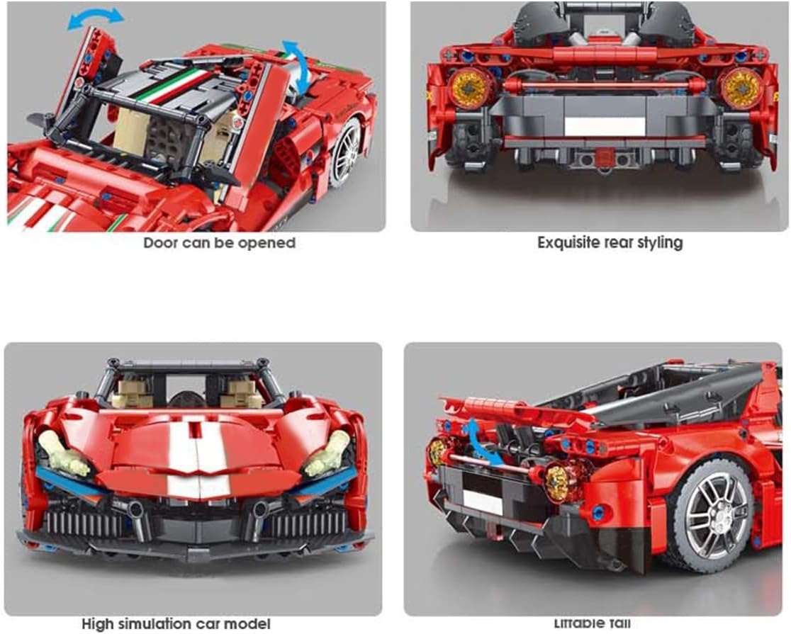 Red Sport Car MOC Building Blocks Construction Toy, 1:14 Scale Model Cars Set (1238 Pcs) Pack of 2 J333135