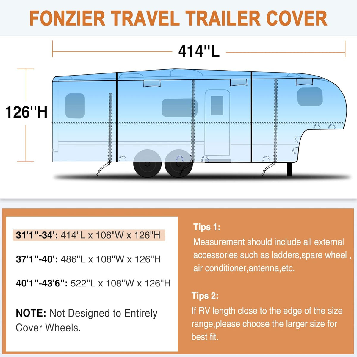 5 Layers 5th Wheel RV Cover Heavy Duty Camper Cover M4372