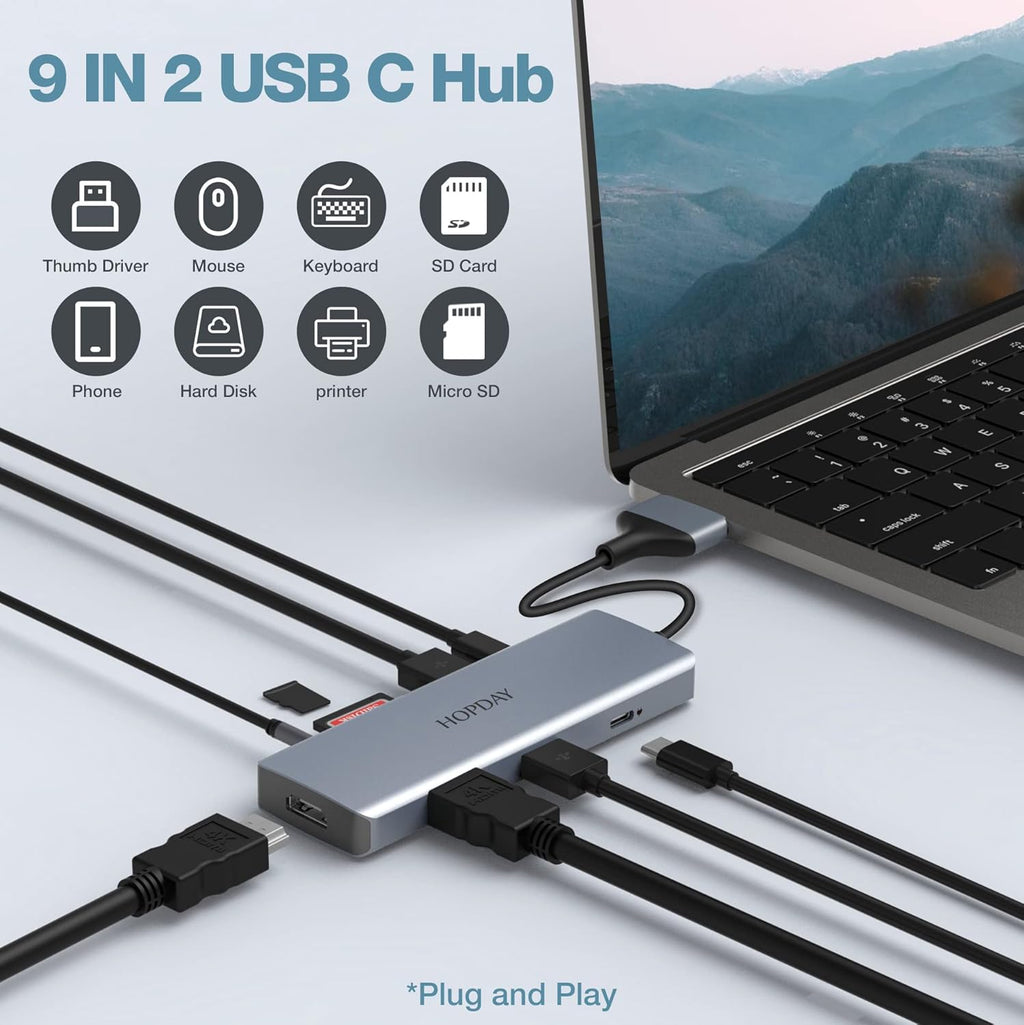 9 in 2 USB C Hub with 4K HDMI, 100W PD, USB 3.0, SD/TF Card Reader, 3.5mm Audio N79595