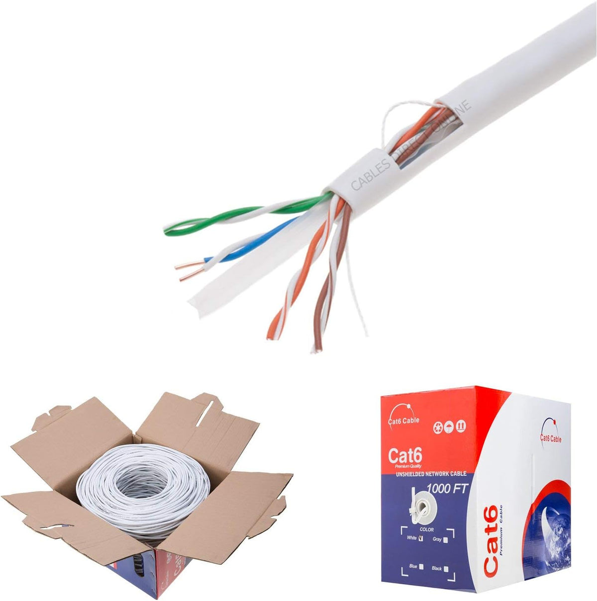 CAT6 1000ft UTP White Ethernet Solid Cable 23AWG O73883