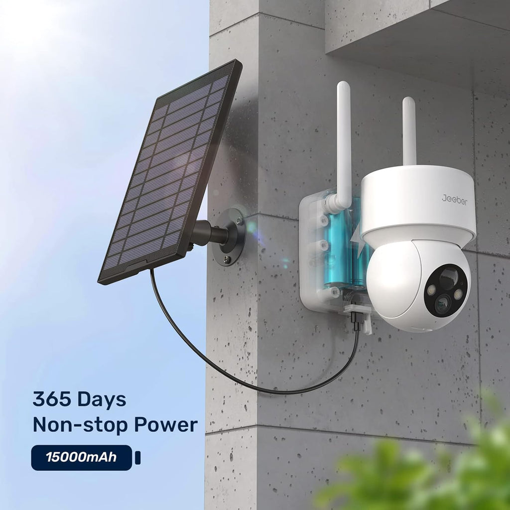 Solar Security Camera Outdoor Wireless WiFi with Spotlight and Siren, 360° PTZ Camera, 15000mAh Battery Solar Powered Camera with 1080P Color Night Vision, PIR Motion Detection, 2-Way Talk, IP65 L3691