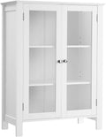 Storage Cabinet with 2 Adjustable Shelves, Transparent Glass Doors, Matte White M6222