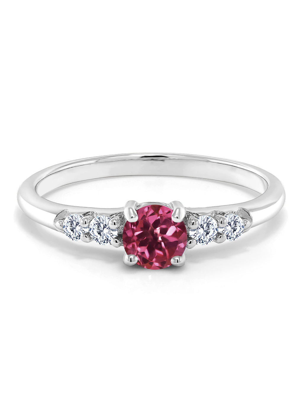 0.65 Ct Round Pink Tourmaline Lab Grown Diamond 925 Sterling Silver Ring N133
