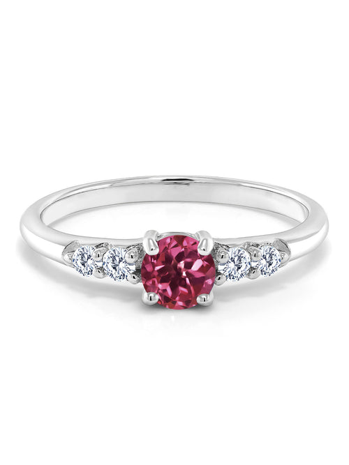 0.65 Ct Round Pink Tourmaline Lab Grown Diamond 925 Sterling Silver Ring N133