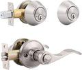 4 Pack Keyed Alike Front Door Entry Lever Lockset and Single Cylinder Deadbolt Combination Set, Satin Nickel T577