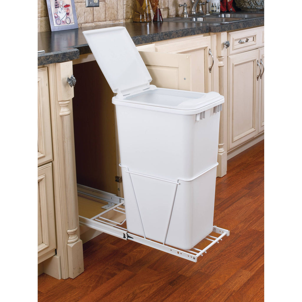 White Plastic Pull Out Trash Can P758694