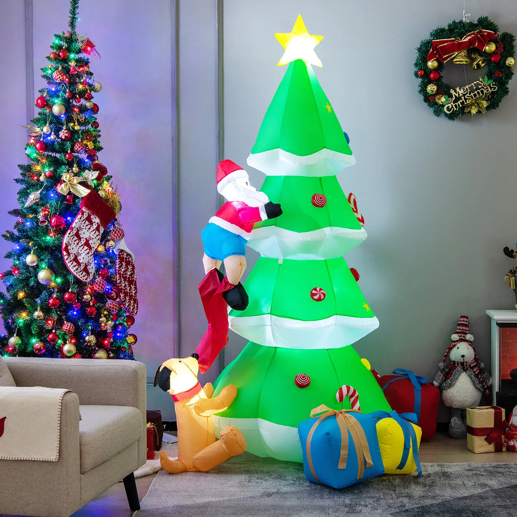 7 FT Inflatable Christmas Tree with Santa Claus & Dog R600385