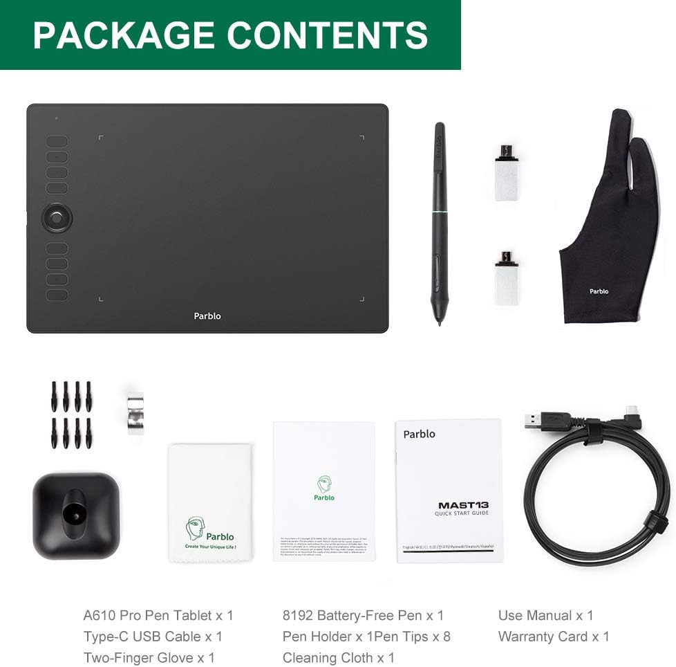8192 Levels Battery-Free Stylus Graphics Drawing Tablet with 8 Express Keys O1379