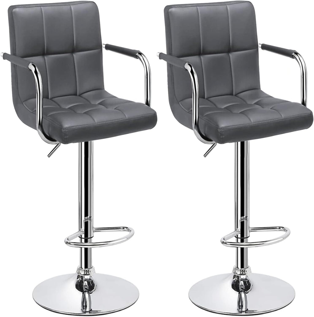 White Bar Stools Set of 2 with Arms Swivel Adjustable Counter Height Bar Chair Y10274