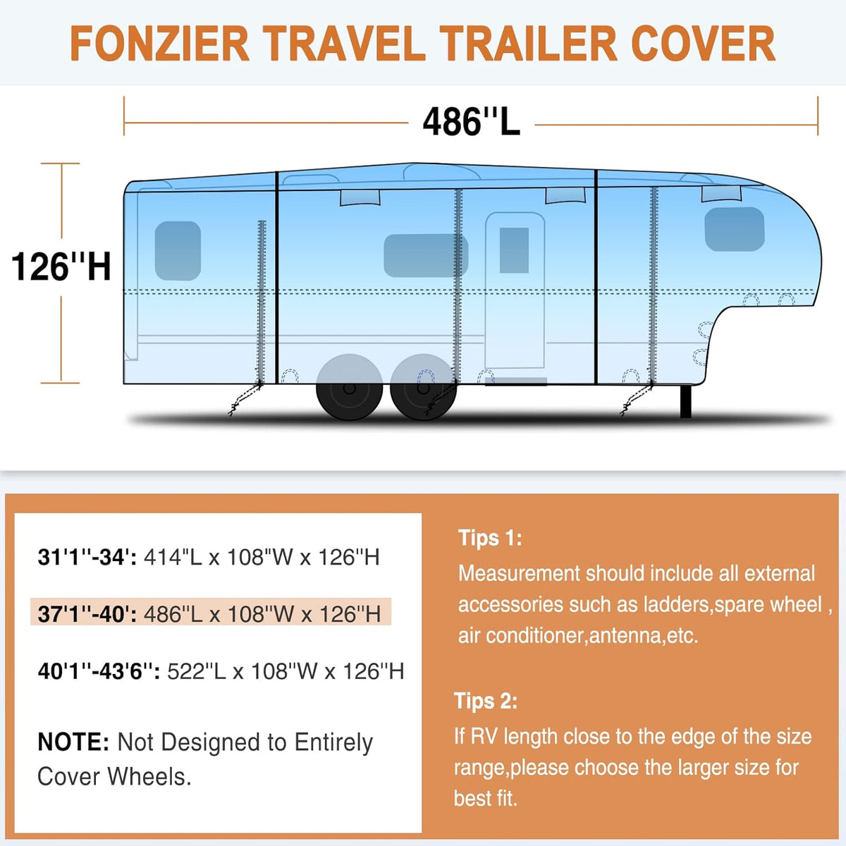 5 Layers 5th Wheel RV Cover Heavy Duty Camper Cover M4372