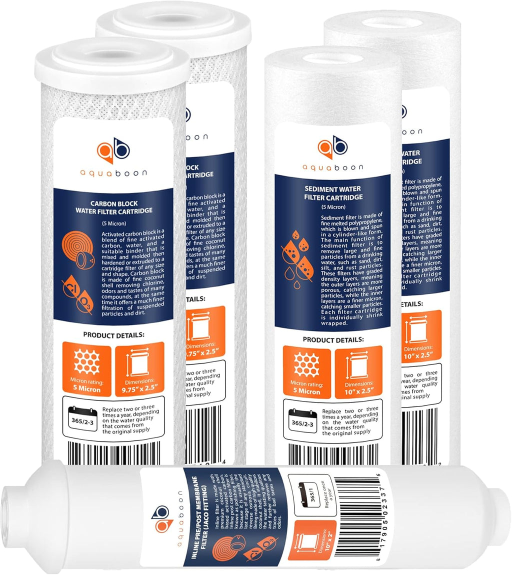 Replacement Filter Kit 5 PACK Carbon+Sediment+Inline 5 Micron 10 inch Cartridges U679